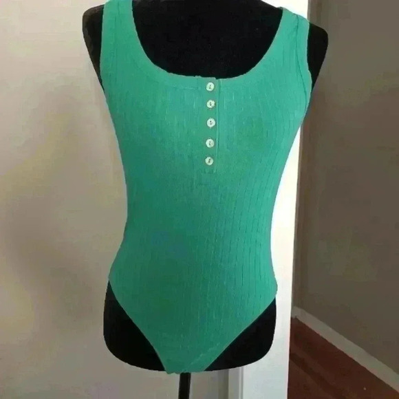 Free People Intimately Free Women's Green Henley Rib Bodysuit M - Picture 3 of 15